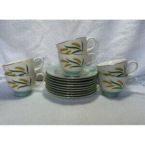 Viking Wheat Cup and Saucer set USA  Aqua blue Set Of 6